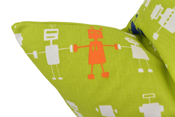 Harlequin - Reggie Robot - Lime / Multi - Funky Retro Robot Design Cushion Cover - Bold Kids Luxury Throw Pillow - Fun Handmade Home Decor.