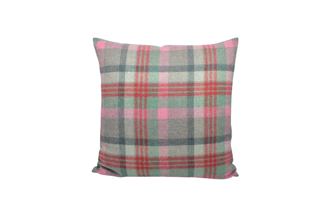 Abraham Moon - Melbourne - Aqua / Flamingo -  100% Wool Cushion Cover - Designer Plaid Pillow Cover - Handmade Custom Abraham Moon Pillow.