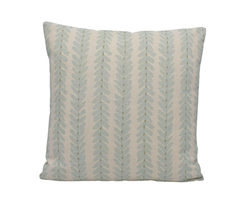 Schumacher x Veere Greeney - Woodperry - Aqua - Modern Classic Botanical Stripe Designer Cushion Cover - Luxury Linen Pillow Cover - Custom.