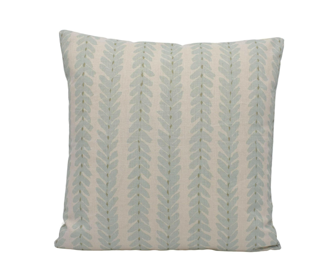 Schumacher x Veere Greeney - Woodperry - Aqua - Modern Classic Botanical Stripe Designer Cushion Cover - Luxury Linen Pillow Cover - Custom.
