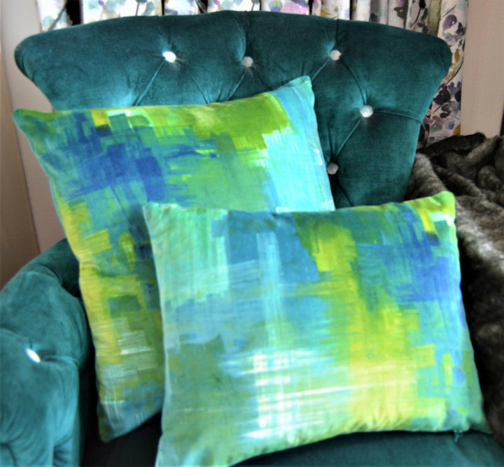 Harlequin - Amoura Velvet - Emerald / Lime - Stunning Brushstroke Velvet Cushion Cover Throw Pillow Designer Home Decor.