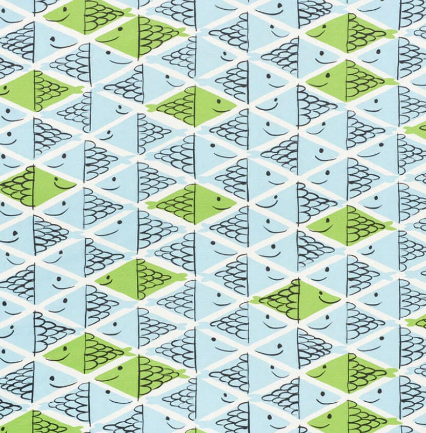 Vera Neumann for Schumacher - Fish School - Aqua & Leaf - Playful and Charming Designer Cushion Cover - Handmade Throw Pillow - Luxury Home.