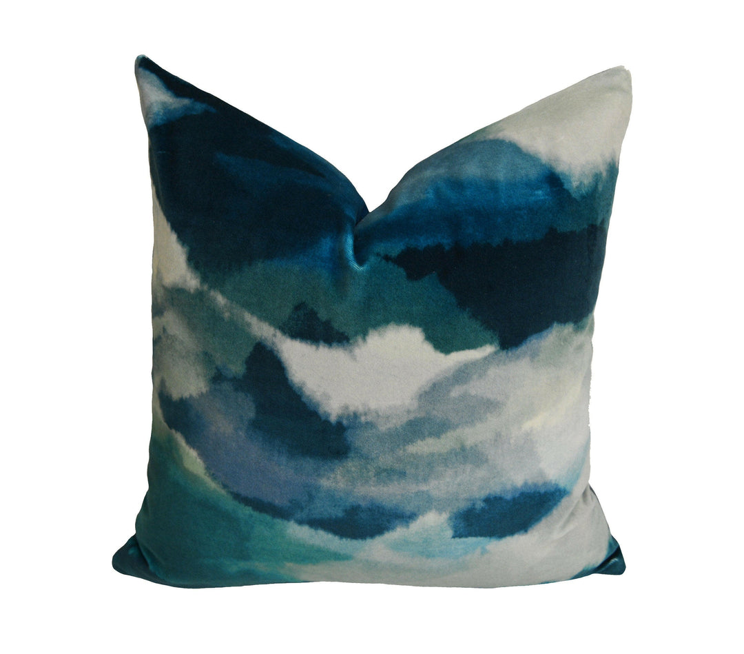 Harlequin - Minako - Emerald / Zest / Marine - Dramatic Landscape Velvet Cushion Cover Throw Pillow Designer Home Decor.