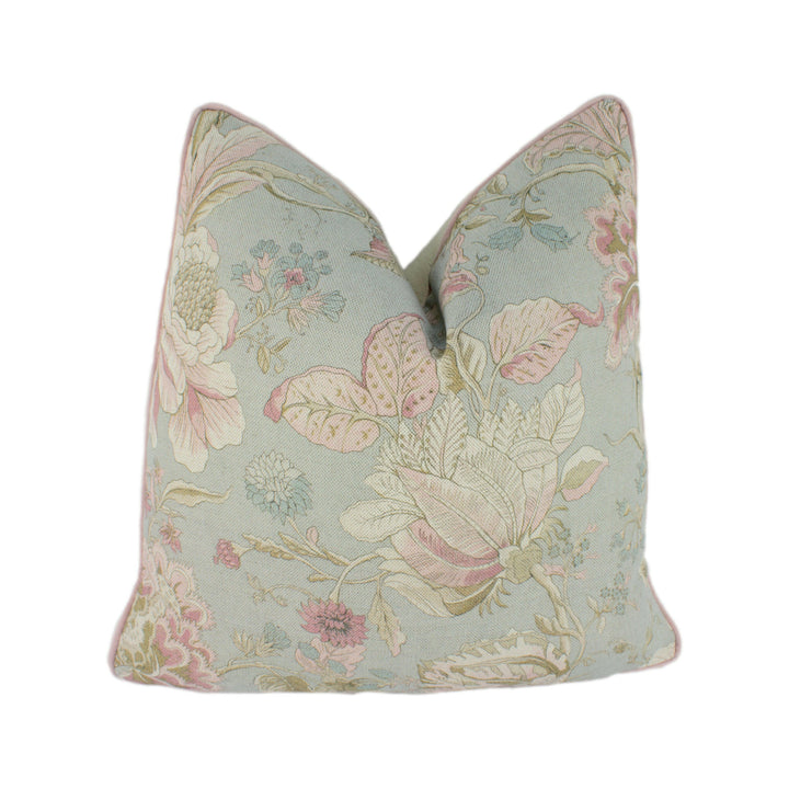 Clarke &amp; Clarke - Sissinghurst - Mineral / Blush - Beautiful Intricate Illustrative Floral Designer Cushion Cover - Luxury Throw Pillow.
