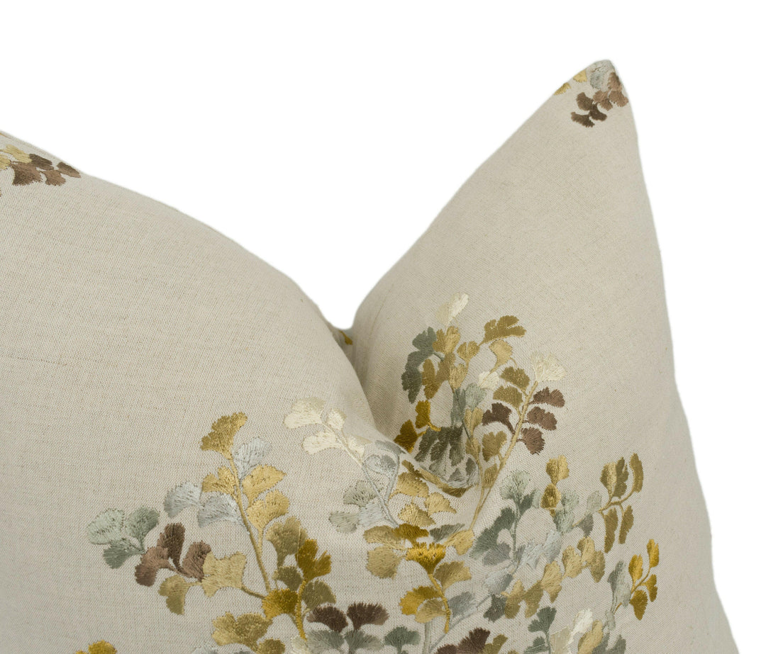 Sanderson - Wendell Embroidery - Honey / Grey - Autumnal Embroidered Foliage Cushion Cover - Handmade Throw Pillow - Designer Home Décor.
