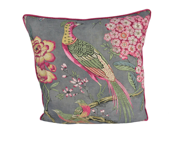 Anna French x Thibaut - Villeneuve - Charcoal - Antique Avant Garde Bird Designer Cushion Cover - Luxury Throw Pillow - Handmade Home Deco.