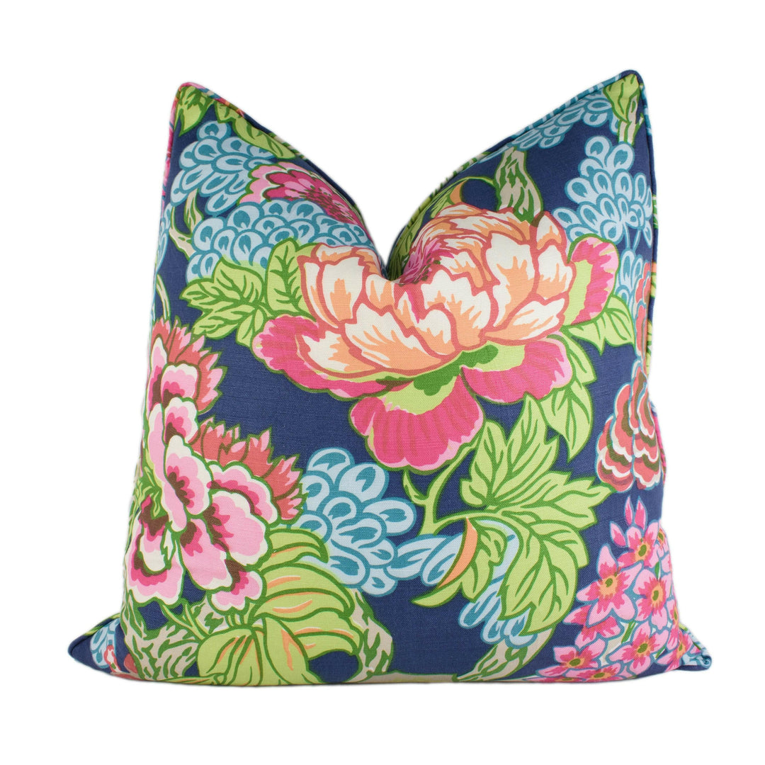 Thibaut - Honshu - Navy - Large Scale Floral Japanese Garden Designer Cushion Cover - Luxury Throw Pillow - Handmade Home Decor.