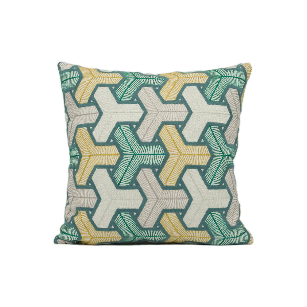 Camengo - Baleares - Vert - Exceptional Embroidered Modern Geometric Designer Cushion Cover - Luxury Throw Pillow - Handmade Home Decor.