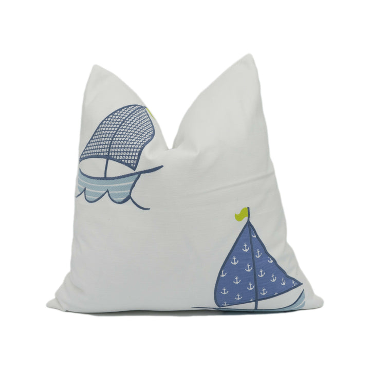 Clarke and Clarke - Sailing Boats - Blue - Fun Playful Embroidered Seaside Cushion Cover - Handmade Throw Pillow - Designer Home Décor.