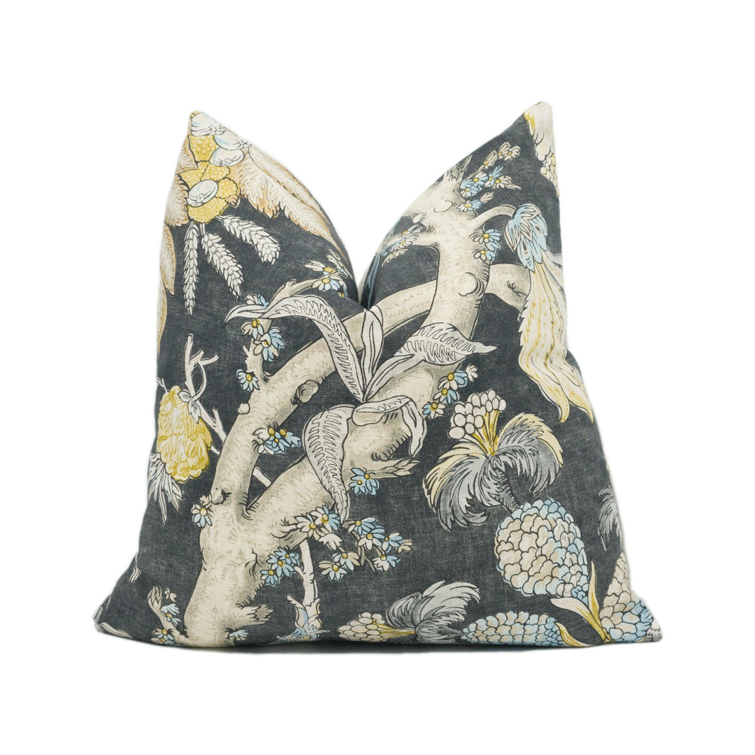 Thibaut - Chatelain - Charcoal  - Stunning Classic Floral Cushion Cover - Handmade Throw Pillow - Designer Home Décor.