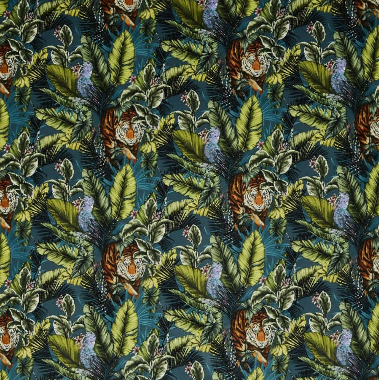 Prestigious - Bengal Tiger - Twilight - Luxurious Maximalist Tropical Jungle Cushion Cover - Handmade Throw Pillow Designer Home Decor.