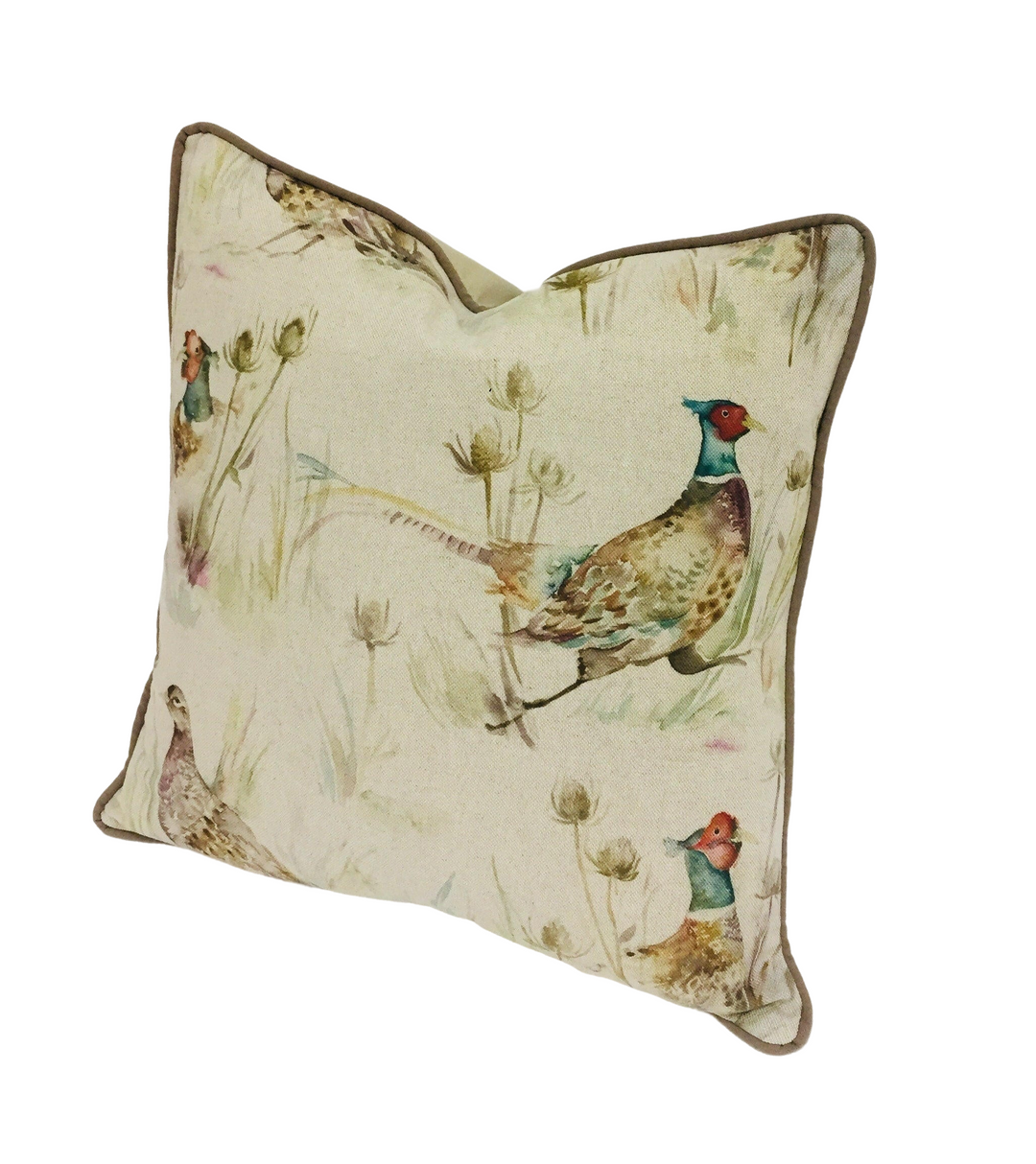 Voyage - Bowmont Pheasant - Linen - Stunning Contrast Piped Cushion Cover Throw Pillow Designer Home Decor.