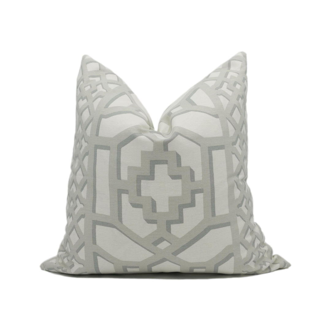 Schumacher - Zanzibar Trellis - Cloud - Elsie de Wolfe Inspired Designer Cushion Cover - Handmade Throw Pillow - Luxury Home Décor.