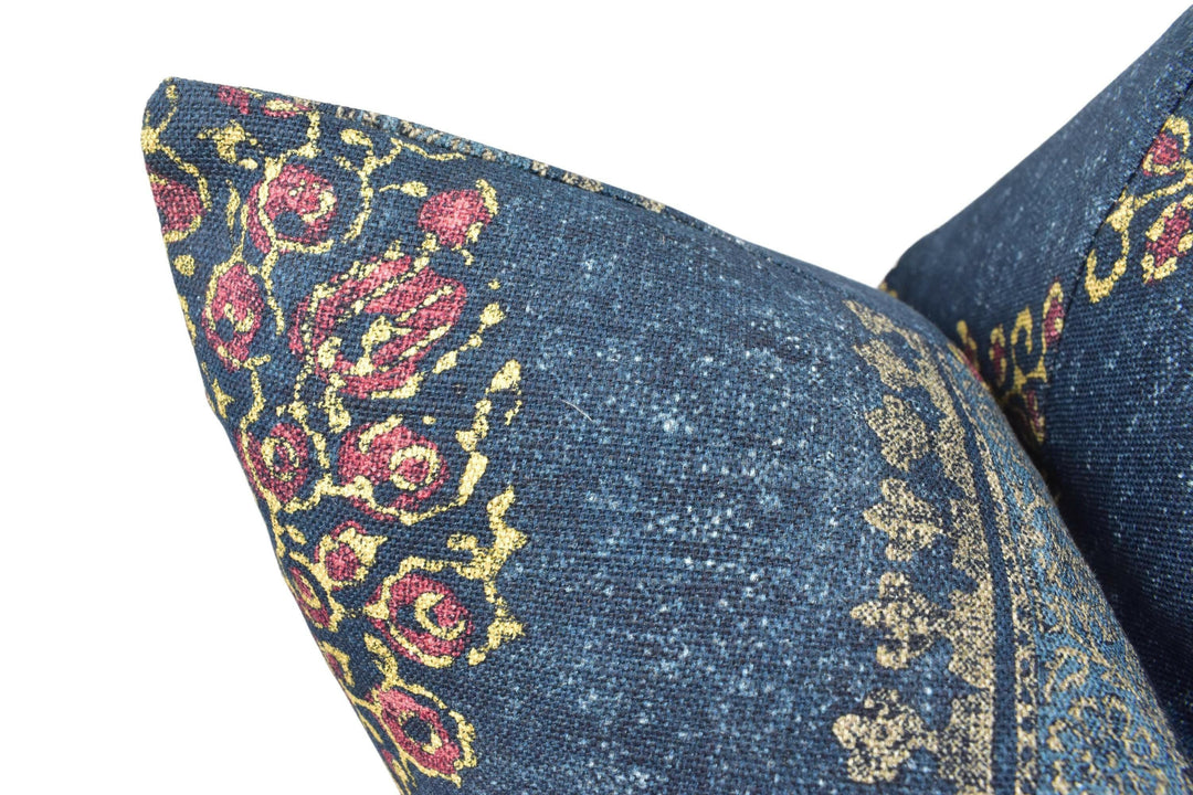 Thibaut - Chappana - Navy and Red - Indian Hindi Hand Block Print Inspired Designer Cushion Cover - Luxury Throw Pillow - Handmade Home.