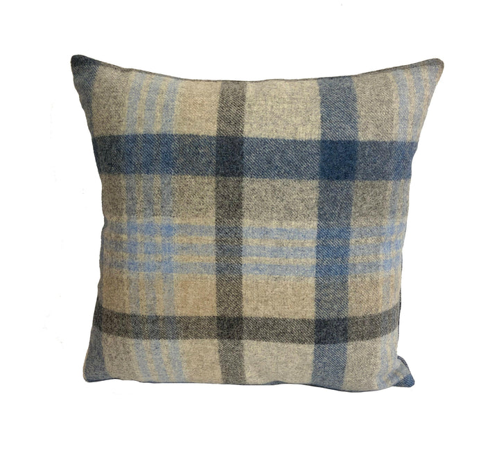 Abraham Moon - Melbourne - Silver / Denim -  100% Wool Cushion Cover - Designer Plaid Pillow Cover - Handmade Custom Abraham Moon Pillow.