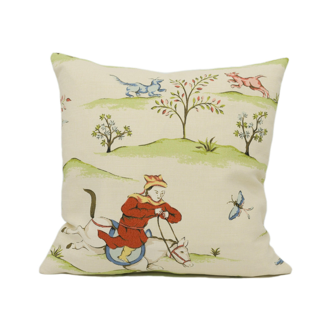 Thibaut - Ting Yuan - Cream - Captivating Chinoiserie Scene Cushion Cover - Handmade Throw Pillow - Designer Home Décor.