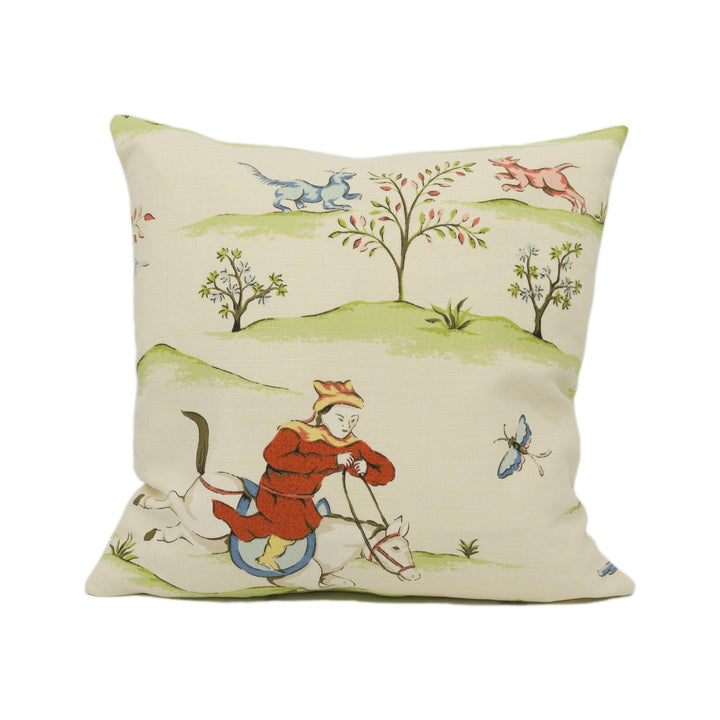 Thibaut - Ting Yuan - Cream - Captivating Chinoiserie Scene Cushion Cover - Handmade Throw Pillow - Designer Home Décor.