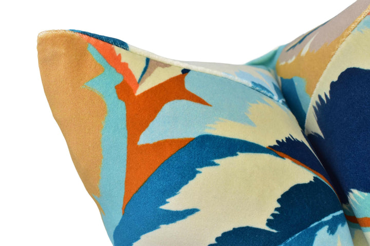 Harlequin - Calathea - Azul / Onsen / French Ochre / Paprika - Bold Tropical Designer Plant Cushion Cover - Luxury Throw Pillow - Handmade.