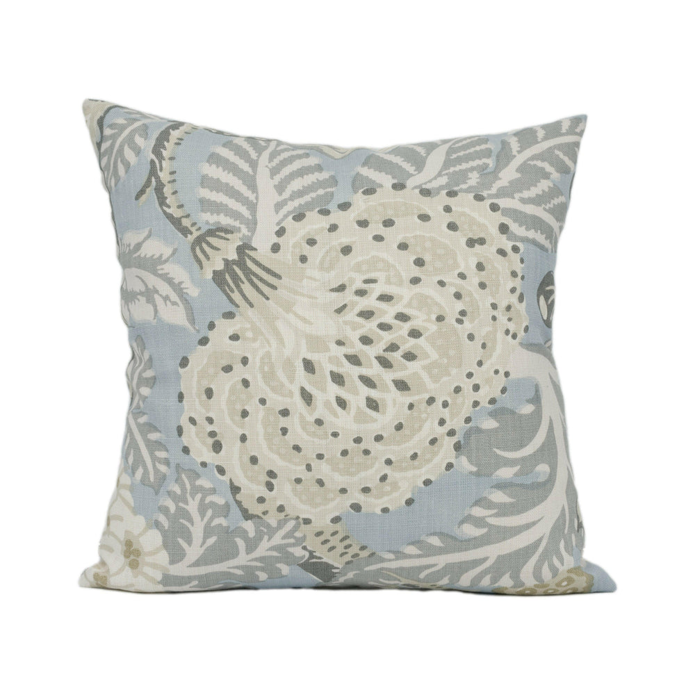 Thibaut - Mitford - Aqua - Vintage 1920's Block Print Floral Designer Cushion Cover - Luxury Throw Pillow - Handmade Home Decor.