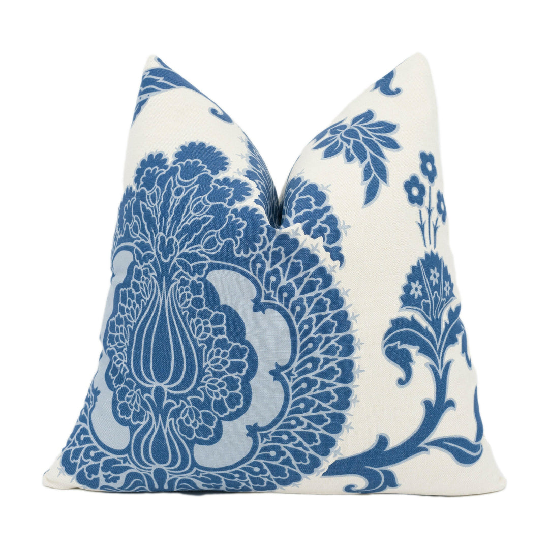 Schumacher - Shalkar - Indigo - Bold Floral Damask Designer Cushion Cover - Handmade Throw Pillow - Luxury Home Decor.