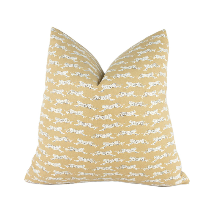 Schumacher - Leaping Leopards - Sand - Sleek Chic Designer Leopard Cushion Cover - Handmade Throw Pillow - Luxury Home Decor.
