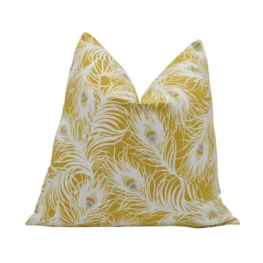 Clarke and Clarke - Harper - Ochre -  Elegant Sunshine Peacock Feathers Designer Cushion Cover - Luxury Throw Pillow - Handmade Home Decor.