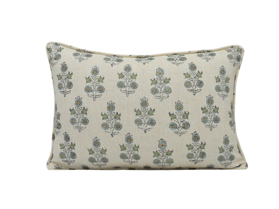 GP & J Baker - Poppy Sprig - Aqua - Versatile Indian Inspired Small Scale Floral Designer Cushion Cover - Luxury Throw Pillow Handmade Home.