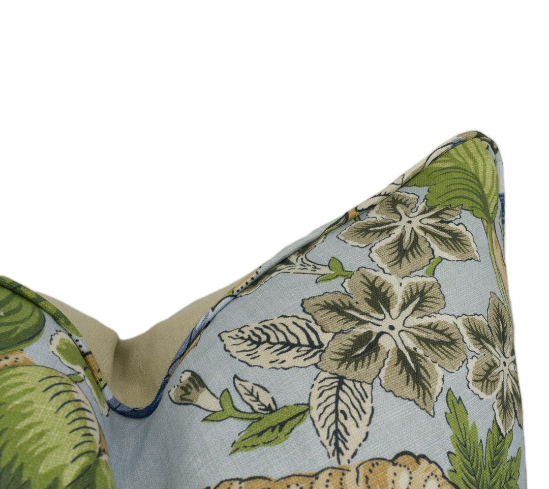 Thibaut - Hill Garden - Spa Blue - Traditional Self Piped Floral Cushion Cover - Handmade Throw Pillow - Designer Home Décor.