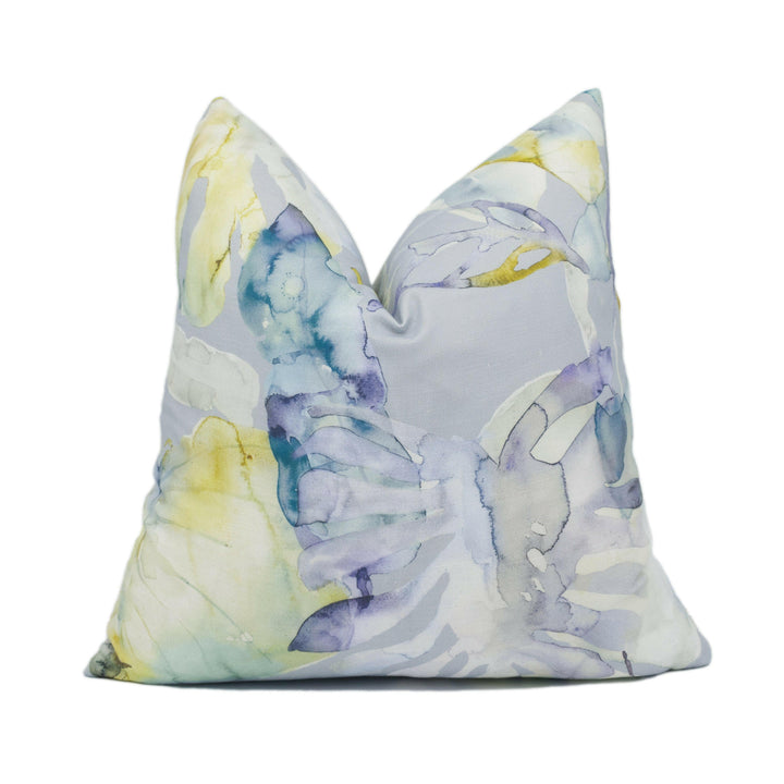 Voyage - Salvador - Lemon / Grey - Watercolour Botanical Monstera Leaf Cushion Cover - Handmade Throw Pillow - Designer Home Décor.