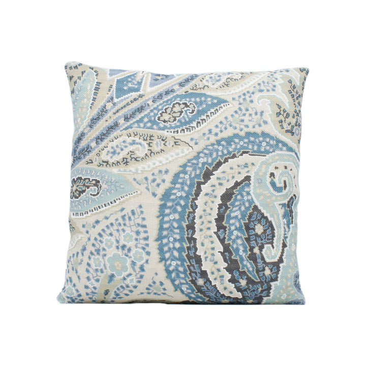 Schumacher - Cambay Paisley Print - Azure - Funky Modern Paisley Designer Cushion Cover - Handmade Throw Pillow Designer Home Decor.