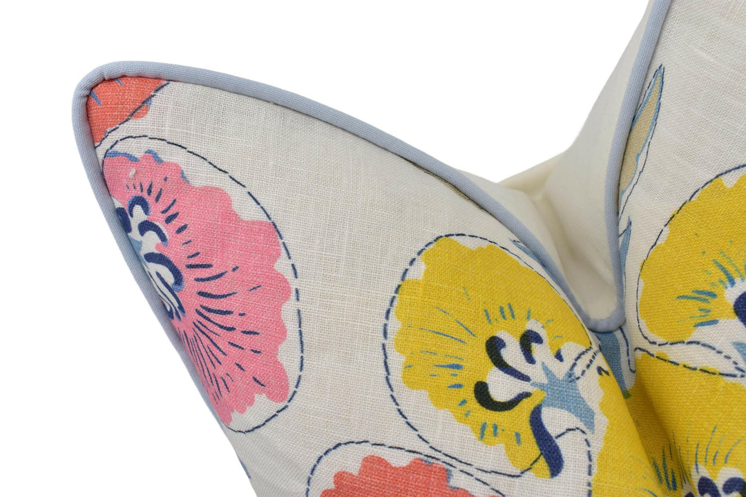 Thibaut - Tybee Tree - Coral and Yellow -  Whimsical Indian Block Print Floral Designer Cushion Cover - Luxury Throw Pillow - Handmade Home.