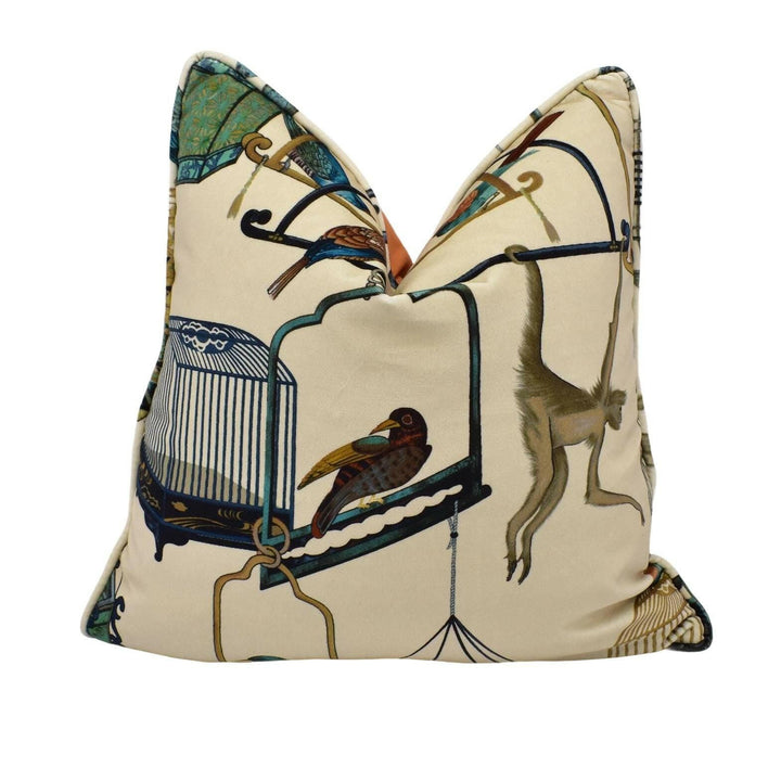 G P &amp; J Baker - Menagerie Velvet - Parchment  - Opulent Cosmopolitan Marketplace Designer Velvet Cushion Cover - Luxury Handmade Throw.