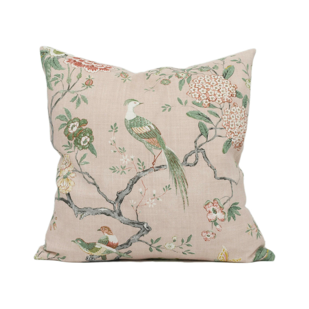 GP & J Baker - Oriental Bird Signature - Blush - Graceful Trailing Bird Chinoiserie Designer Cushion Cover - Luxury Throw Pillow Handmade.