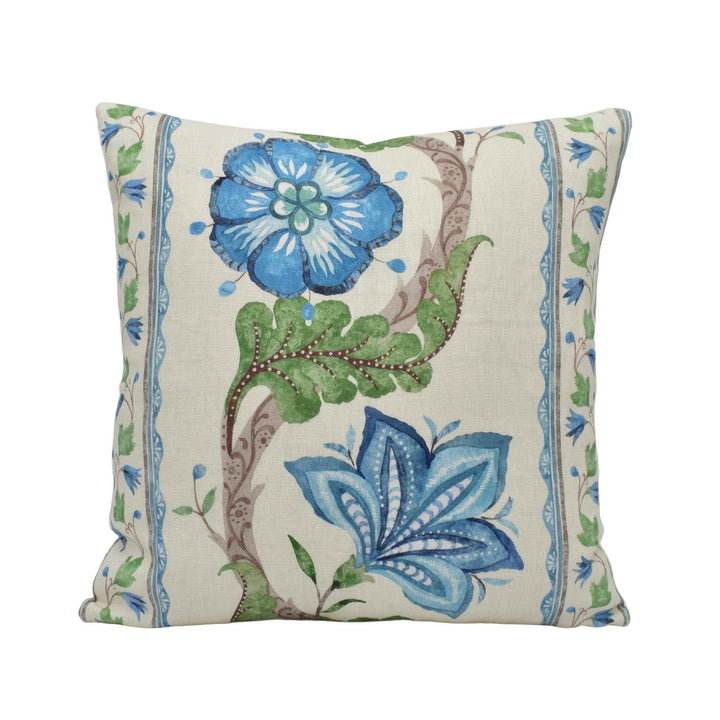 Nina Campbell - Montsoreau Clermont - Blue / Green Algae - 18th Century Indian Flora and Fauna Designer Cushion Cover - Luxury Throw Pillow.
