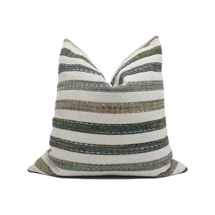 Clarke &amp; Clarke - Elias - Kingfisher - Rustic Woven Chenille Boucle Striped Cushion Cover - Handmade Throw Pillow - Designer Home Décor