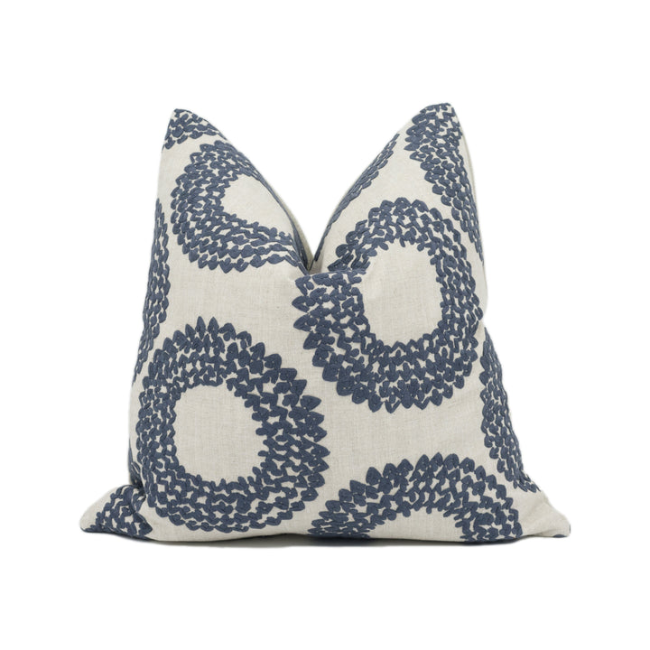 Clarke &amp; Clarke - Dashiki - Indigo - Rustic Geometric Embroidered Cushion Cover - Handmade Throw Pillow - Designer Home Décor