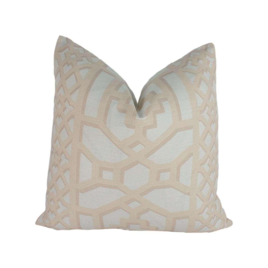 Schumacher - Zanzibar Trellis Matte - Blush - Elsie de Wolfe Inspired Designer Cushion Cover - Handmade Throw Pillow - Luxury Home Decor.