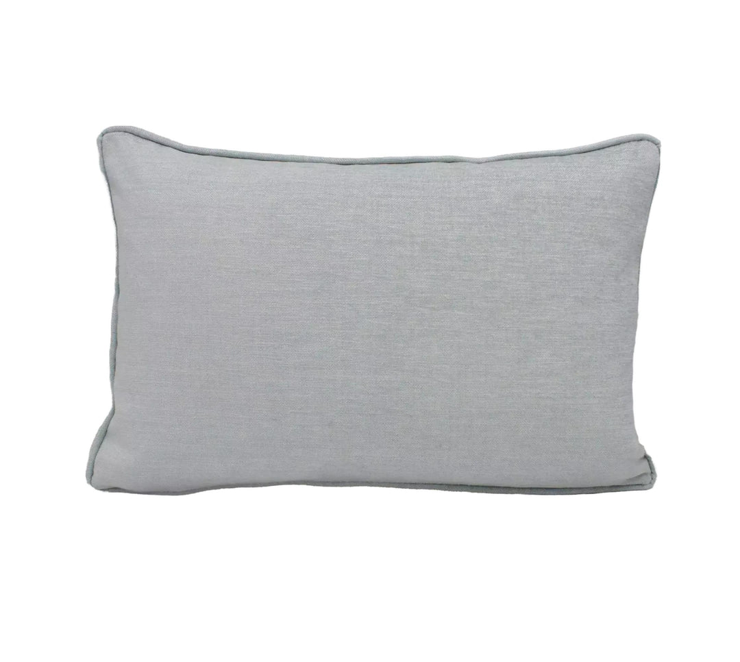 A plain, gray, rectangular pillow with a simple, unadorned design.