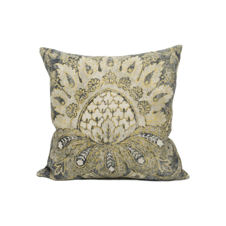 Zoffany - Pomegranate Print - Gargoyle / Bone Black - Handsome Worn Damask Cushion Cover - Handmade Throw Pillow - Designer Home Décor.