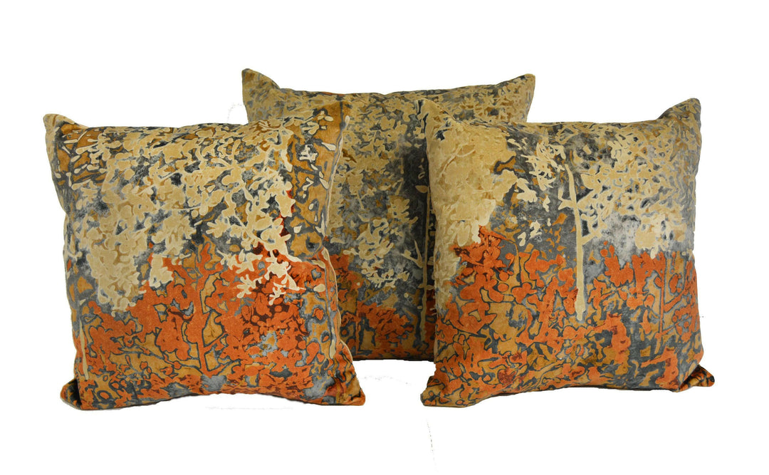 Zoffany - Belvoir - Blue / Amber - Abstract Ombré Forest Luxury Velvet Cushion Cover - Handmade Throw Pillow Designer Home Decor.