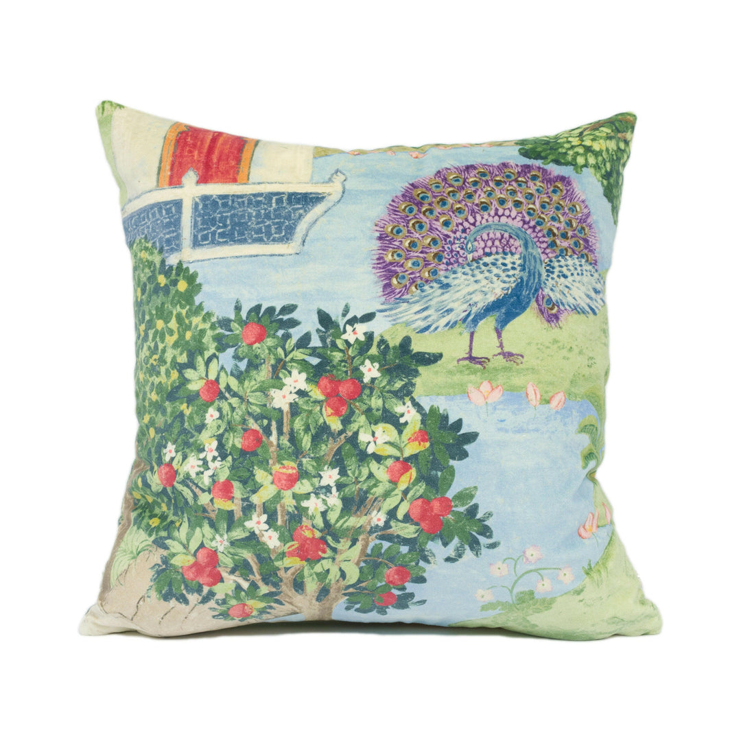 Zoffany - Peacock Garden Velvet - Green / Coral - Lush Indian Inspired Cushion Cover - Handmade Throw Pillow - Designer Home Décor.