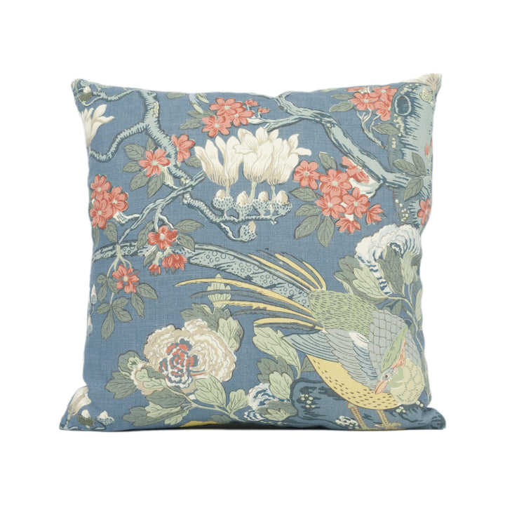 GP &amp; J Baker - Rockbird Signature - Teal - Exotic Magnolia Tree Pheasant Cushion Cover Handmade Throw Pillow Designer Home Décor