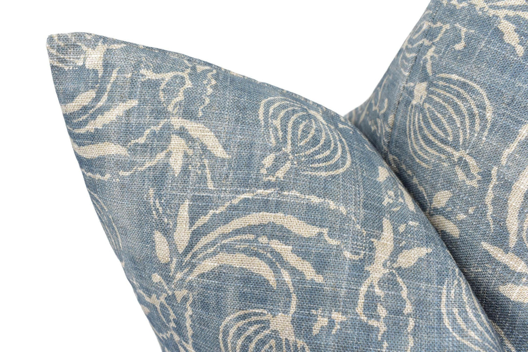 GP and J Baker - Pomegranate - Denim - 18th Century Indian Delicate Floral Designer Cushion Cover - Luxury Throw Pillow - Handmade Home.