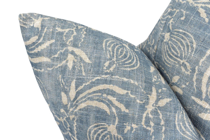 GP and J Baker - Pomegranate - Denim - 18th Century Indian Delicate Floral Designer Cushion Cover - Luxury Throw Pillow - Handmade Home.