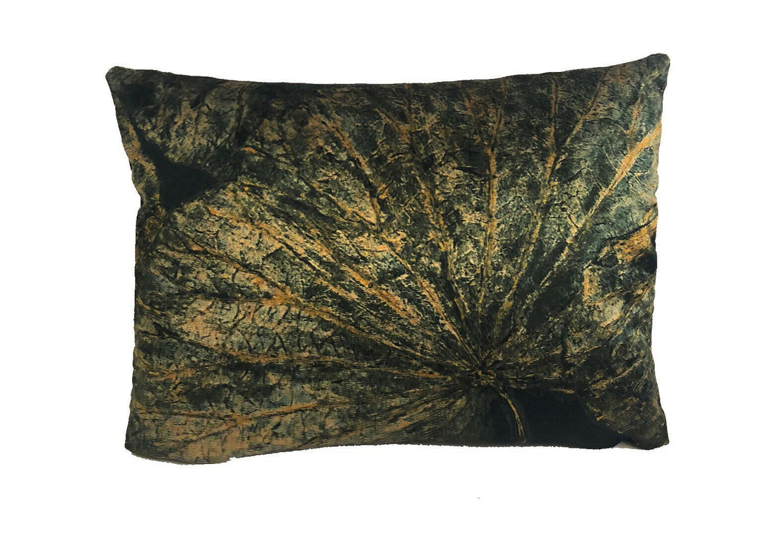 Zoffany - Taisho - Vine Black - Lavish Lotus Leaf Cushion Cover - Handmade Velvet Throw Pillow - Designer Home Decor.
