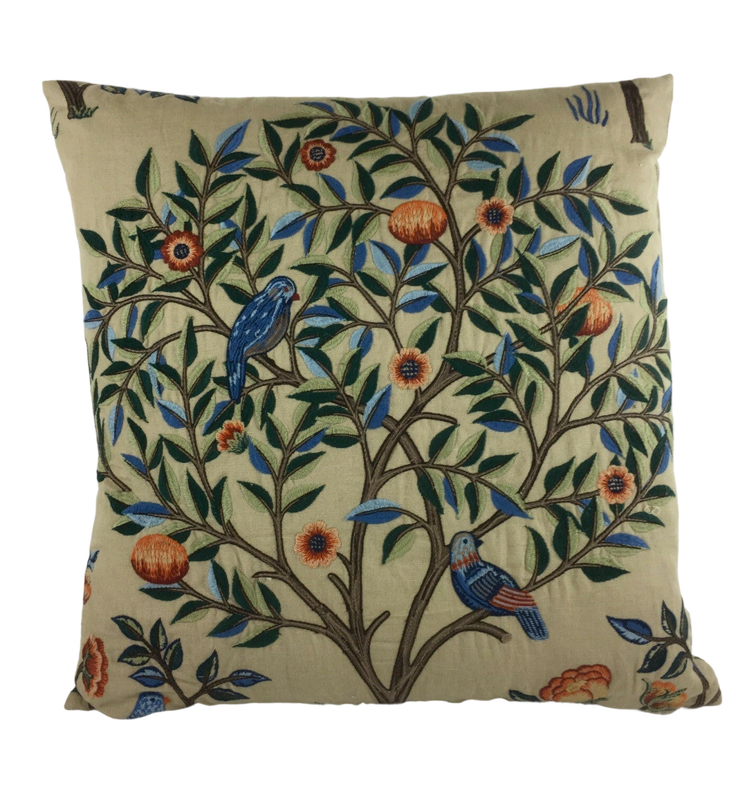 William Morris & Co - Kelmscott Tree Embroidery - Russet / Forest - Classic British Designer Cushion Cover - Luxury Throw Pillow Handmade.