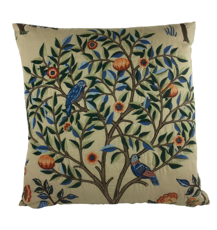 William Morris &amp; Co - Kelmscott Tree Embroidery - Russet / Forest - Classic British Designer Cushion Cover - Luxury Throw Pillow Handmade.