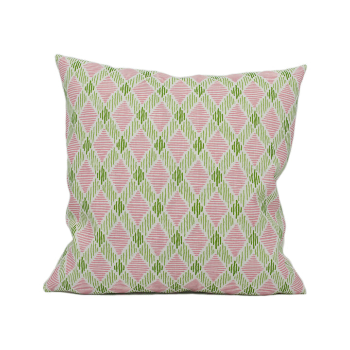 Schumacher - Dexter - Pink &amp; Green - Fun Bright Lattice Print Indoor and Outdoor Cushion Cover - Handmade Throw Pillow - Designer Home Décor.