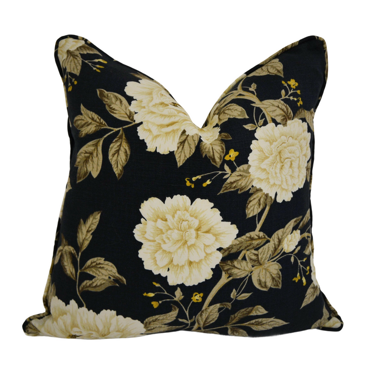 Sanderson - Peony Tree - Midnight Blue / Primrose Cushion Cover Throw Pillow Designer Home Decor.