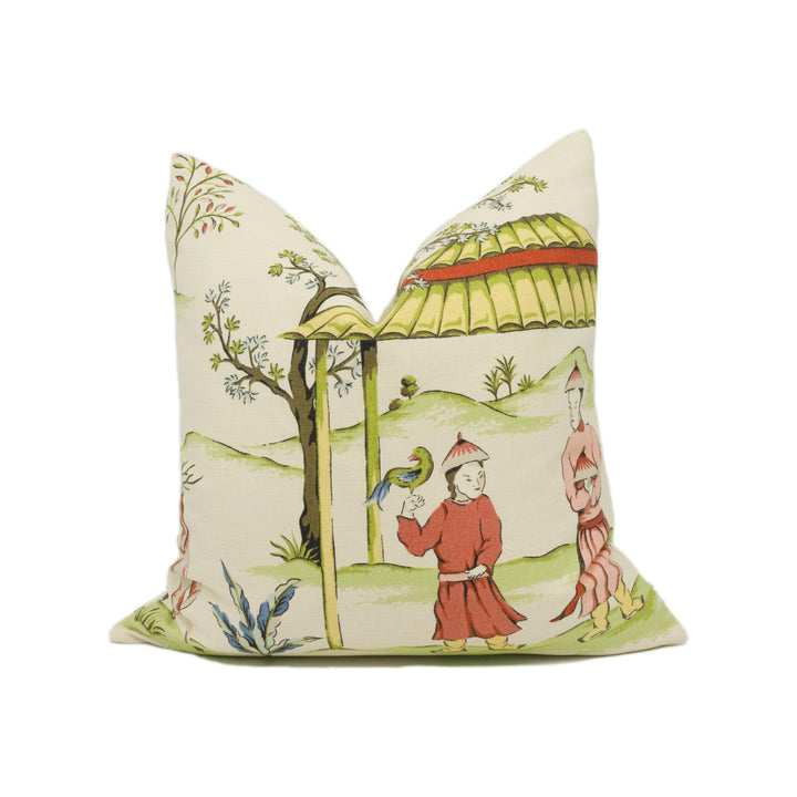 Thibaut - Ting Yuan - Cream - Captivating Chinoiserie Scene Cushion Cover - Handmade Throw Pillow - Designer Home Décor.